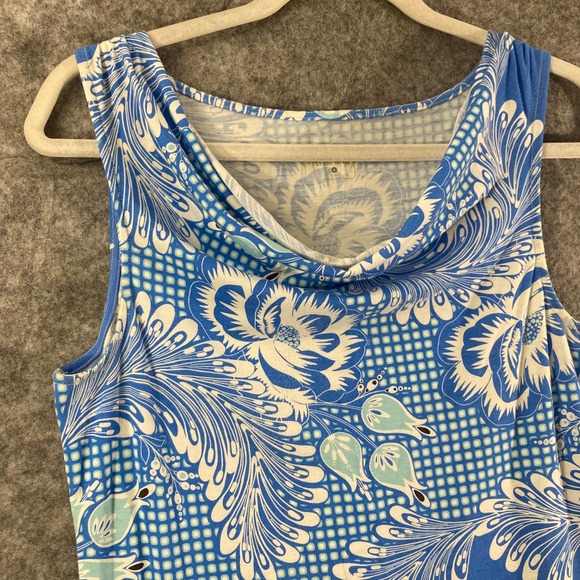 Title Nine Dress Small Blue Floral Printed Cowl Neck Performance Mini - Picture 3 of 10